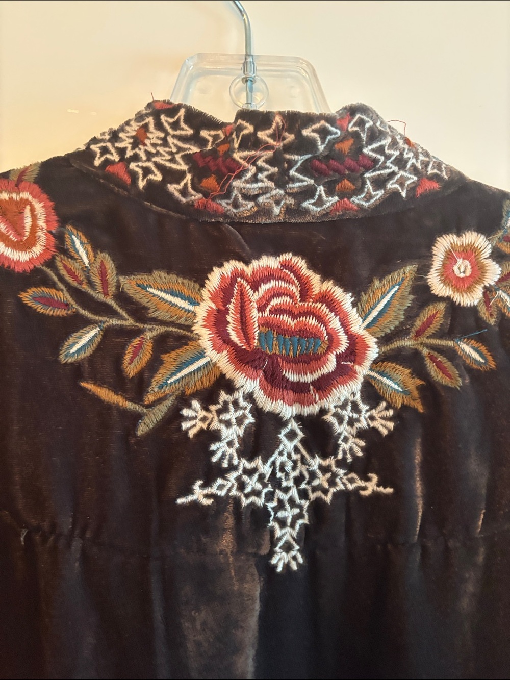 Kyla Seo Boho Embroidered Velvet Jacket - Chocolate Brown with Floral Accents - Picture 7 of 7